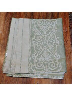 Vintage Yves Delorme Paris French Cotton Jacquard Tablecloth 127x68 Sage Green
